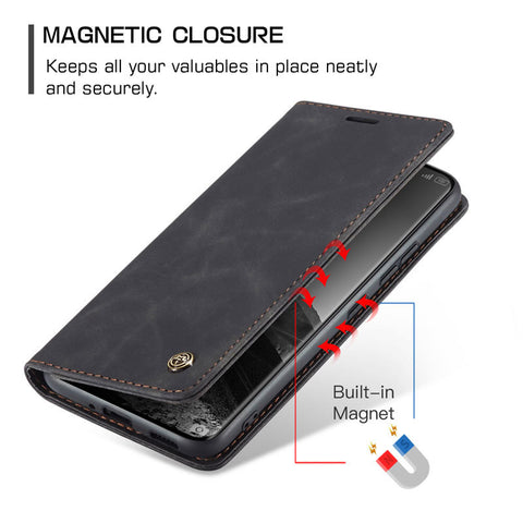 Xiaomi Redmi Note 14 Pro Plus 5G Cover - Black - CaseMe Premium High Quality Wallet Magnetic Suede Leather Case