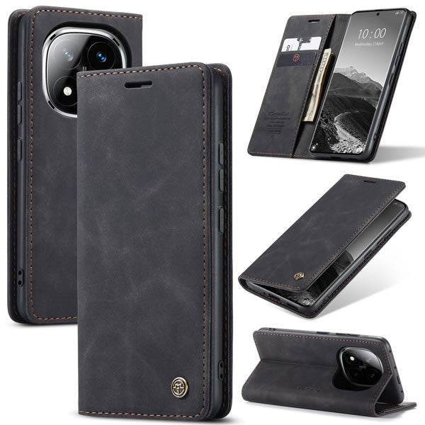 Xiaomi Redmi Note 14 Pro Plus 5G Cover - Black - CaseMe Premium High Quality Wallet Magnetic Suede Leather Case