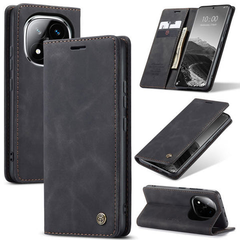 Xiaomi Redmi Note 14 Pro 5G Cover - Black - CaseMe Premium High Quality Wallet Magnetic Suede Leather Case