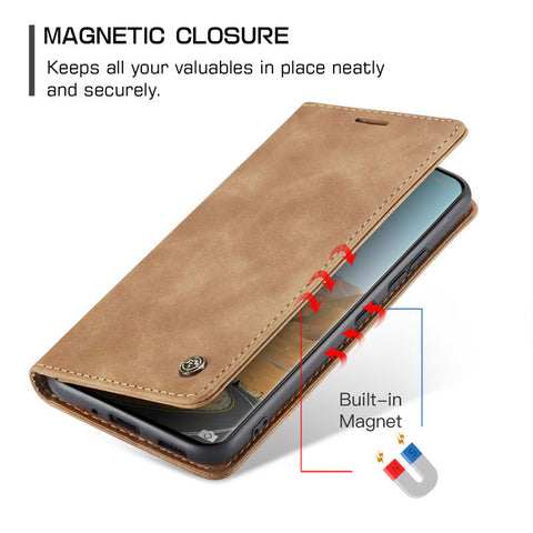 Xiaomi Redmi Note 14 Pro Plus 5G Cover - Brown - CaseMe Premium High Quality Wallet Magnetic Suede Leather Case