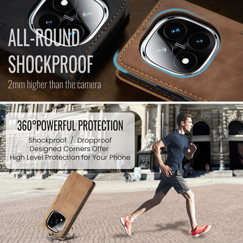 Xiaomi Redmi Note 14 Pro Plus 5G Cover - Brown - CaseMe Premium High Quality Wallet Magnetic Suede Leather Case