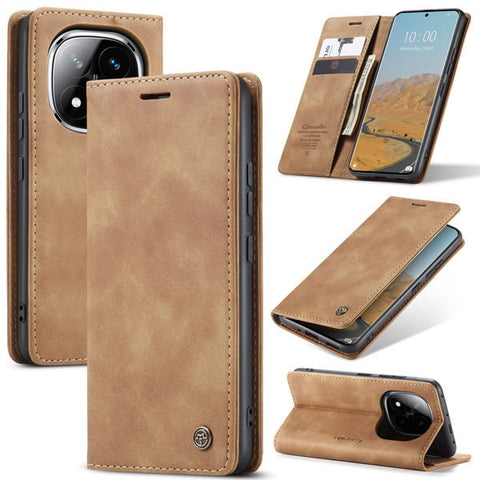 Xiaomi Redmi Note 14 Pro Plus 5G Cover - Brown - CaseMe Premium High Quality Wallet Magnetic Suede Leather Case