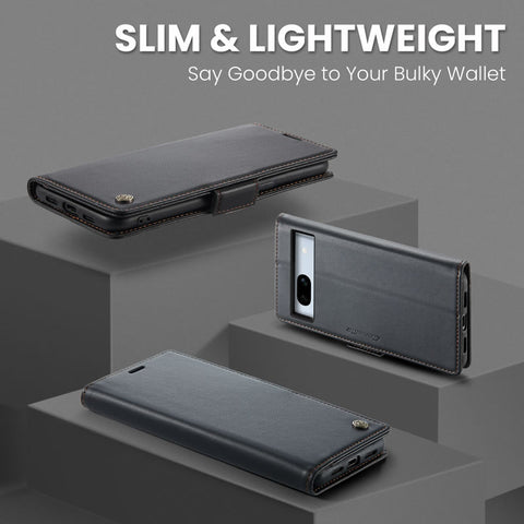 Google Pixel 7a Cover - Black -  CaseMe Premium High Quality Wallet Magnetic Suede Leather Case