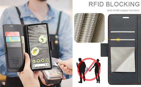 Google Pixel 7a Cover - Black -  CaseMe Premium High Quality Wallet Magnetic Suede Leather Case