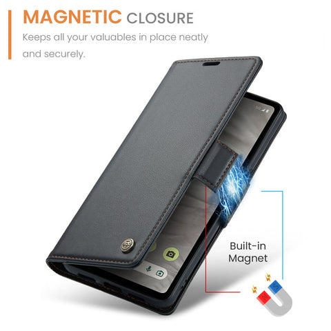 Google Pixel 7a Cover - Black -  CaseMe Premium High Quality Wallet Magnetic Suede Leather Case