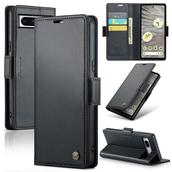Google Pixel 7a Cover - Black -  CaseMe Premium High Quality Wallet Magnetic Suede Leather Case