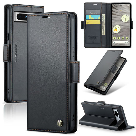 Google Pixel 7a Cover - Black -  CaseMe Premium High Quality Wallet Magnetic Suede Leather Case