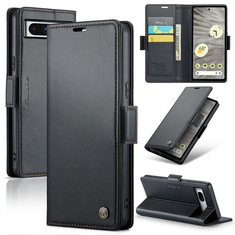 Google Pixel 7a Cover - Black -  CaseMe Premium High Quality Wallet Magnetic Suede Leather Case