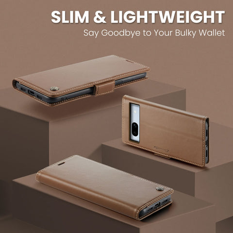 Google Pixel 7a Cover - Brown -  CaseMe Premium High Quality Wallet Magnetic Suede Leather Case