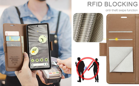 Google Pixel 7a Cover - Brown -  CaseMe Premium High Quality Wallet Magnetic Suede Leather Case