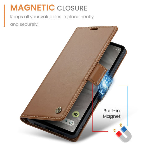 Google Pixel 7a Cover - Brown -  CaseMe Premium High Quality Wallet Magnetic Suede Leather Case
