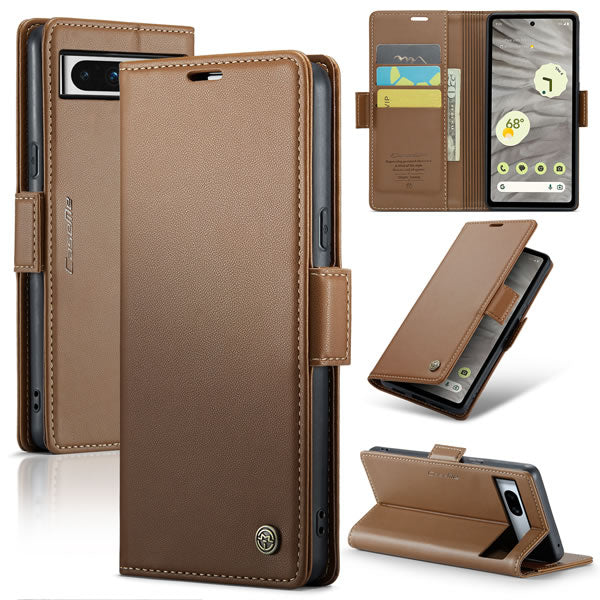 Google Pixel 7a Cover - Brown -  CaseMe Premium High Quality Wallet Magnetic Suede Leather Case