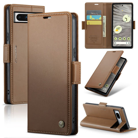 Google Pixel 7a Cover - Brown -  CaseMe Premium High Quality Wallet Magnetic Suede Leather Case