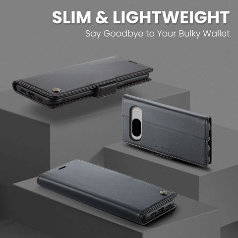 Google Pixel 8 Cover - Black -  CaseMe Premium High Quality Wallet Magnetic Suede Leather Case