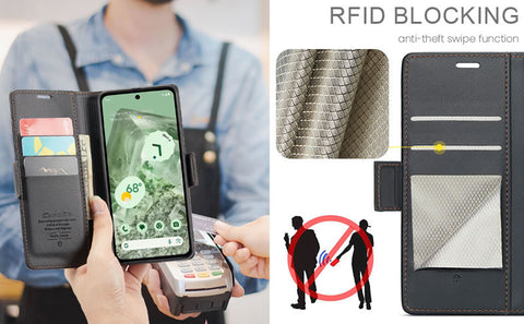 Google Pixel 8 Cover - Black -  CaseMe Premium High Quality Wallet Magnetic Suede Leather Case