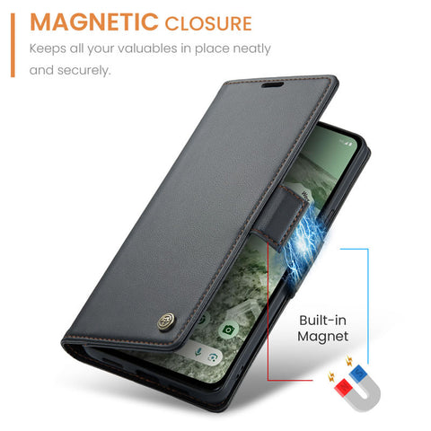 Google Pixel 8 Cover - Black -  CaseMe Premium High Quality Wallet Magnetic Suede Leather Case