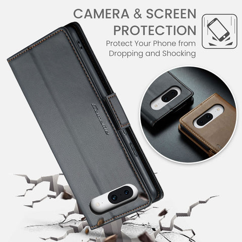 Google Pixel 8 Pro Cover - Black -  CaseMe Premium High Quality Wallet Magnetic Suede Leather Case