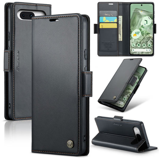 Google Pixel 8 Cover - Black -  CaseMe Premium High Quality Wallet Magnetic Suede Leather Case