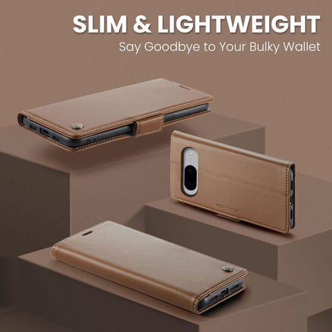 Google Pixel 8a Cover - Brown -  CaseMe Premium High Quality Wallet Magnetic Suede Leather Case