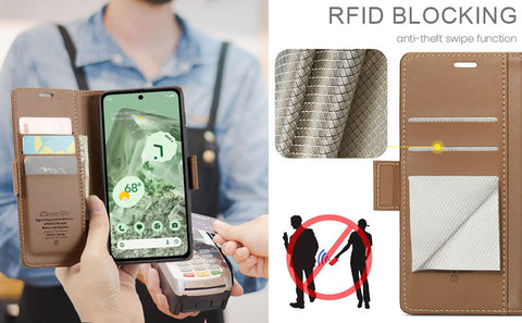Google Pixel 8a Cover - Brown -  CaseMe Premium High Quality Wallet Magnetic Suede Leather Case