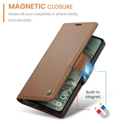 Google Pixel 8 Cover - Brown -  CaseMe Premium High Quality Wallet Magnetic Suede Leather Case