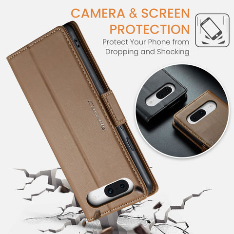 Google Pixel 8a Cover - Brown -  CaseMe Premium High Quality Wallet Magnetic Suede Leather Case