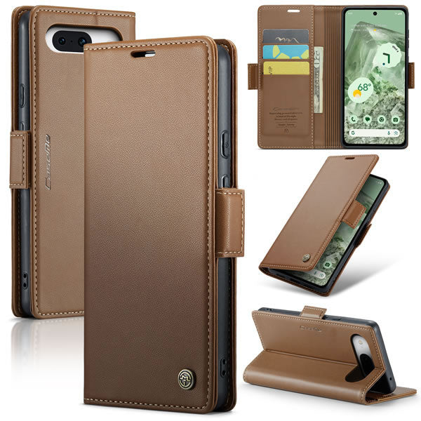 Google Pixel 8 Pro Cover - Brown -  CaseMe Premium High Quality Wallet Magnetic Suede Leather Case