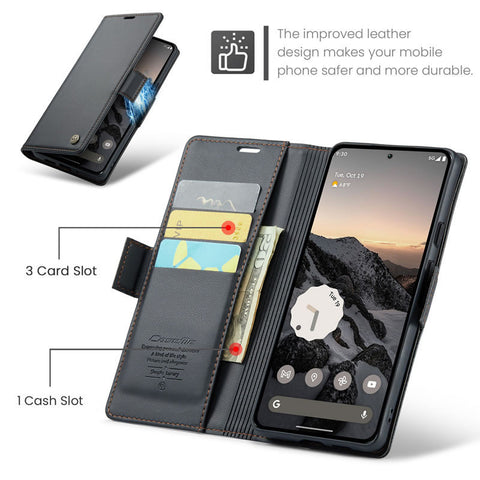 Google Pixel 9 Pro Cover - Black -  CaseMe Premium High Quality Wallet Magnetic Suede Leather Case