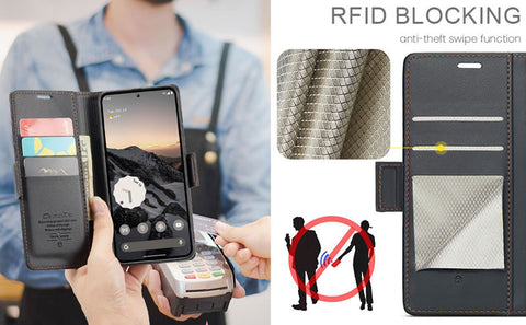 Google Pixel 9 Pro Cover - Black -  CaseMe Premium High Quality Wallet Magnetic Suede Leather Case