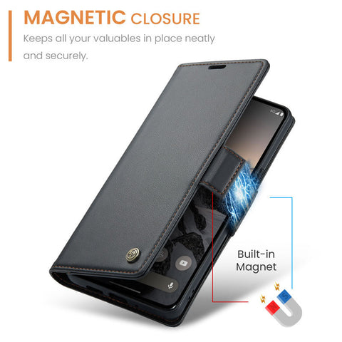 Google Pixel 9 Pro Cover - Black -  CaseMe Premium High Quality Wallet Magnetic Suede Leather Case