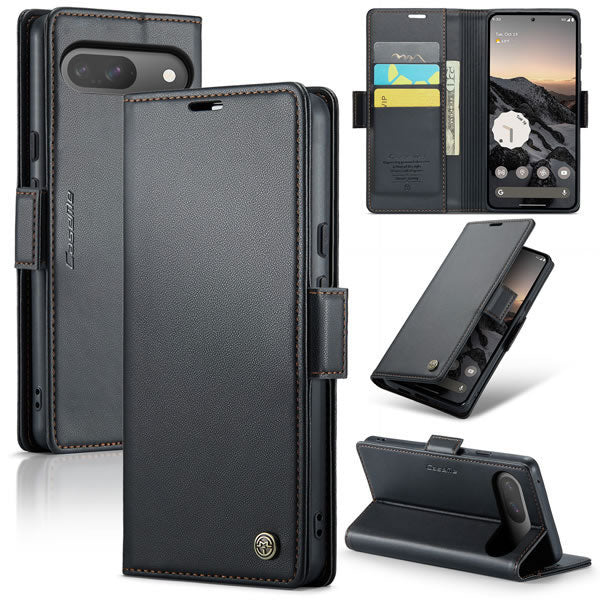 Google Pixel 9 Pro Cover - Black -  CaseMe Premium High Quality Wallet Magnetic Suede Leather Case