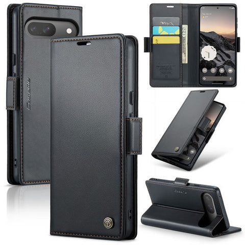 Google Pixel 9 Cover - Black -  CaseMe Premium High Quality Wallet Magnetic Suede Leather Case