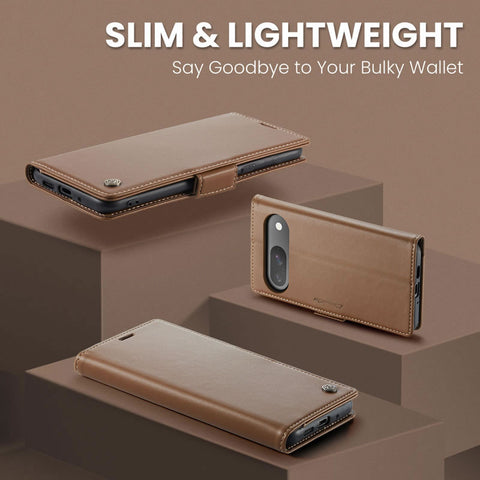 Google Pixel 9 Pro Cover - Brown -  CaseMe Premium High Quality Wallet Magnetic Suede Leather Case