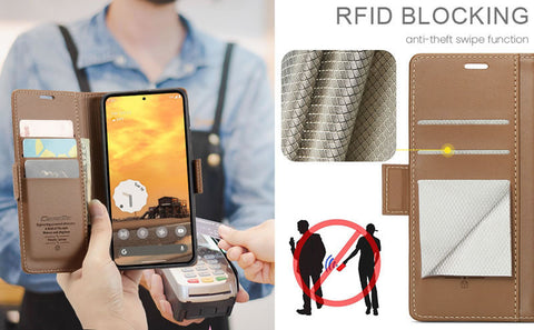 Google Pixel 9 Cover - Brown -  CaseMe Premium High Quality Wallet Magnetic Suede Leather Case