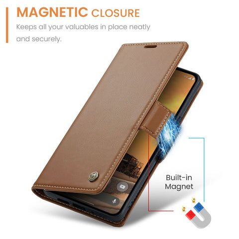 Google Pixel 9 Pro Cover - Brown -  CaseMe Premium High Quality Wallet Magnetic Suede Leather Case