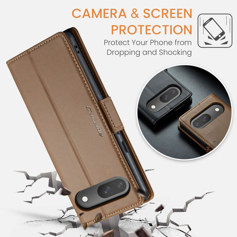 Google Pixel 9 Pro Cover - Brown -  CaseMe Premium High Quality Wallet Magnetic Suede Leather Case