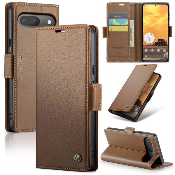 Google Pixel 9 Cover - Brown -  CaseMe Premium High Quality Wallet Magnetic Suede Leather Case