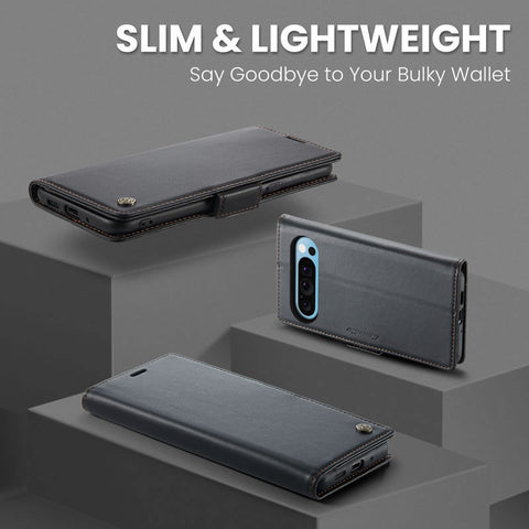 Google Pixel 9 Pro XL Cover - Black -  CaseMe Premium High Quality Wallet Magnetic Suede Leather Case
