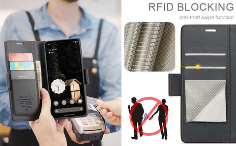 Google Pixel 9 Pro XL Cover - Black -  CaseMe Premium High Quality Wallet Magnetic Suede Leather Case