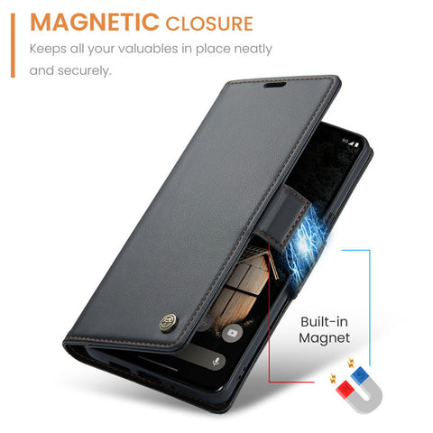Google Pixel 9 Pro XL Cover - Black -  CaseMe Premium High Quality Wallet Magnetic Suede Leather Case