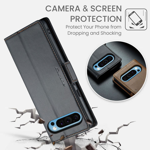Google Pixel 9 Pro XL Cover - Black -  CaseMe Premium High Quality Wallet Magnetic Suede Leather Case