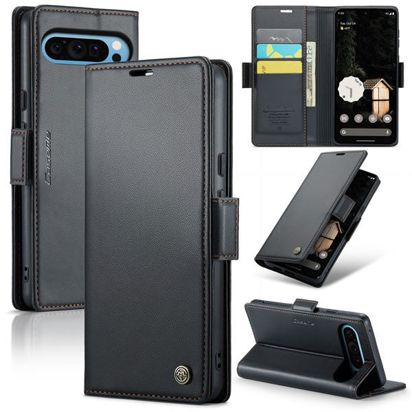 Google Pixel 9 Pro XL Cover - Black -  CaseMe Premium High Quality Wallet Magnetic Suede Leather Case