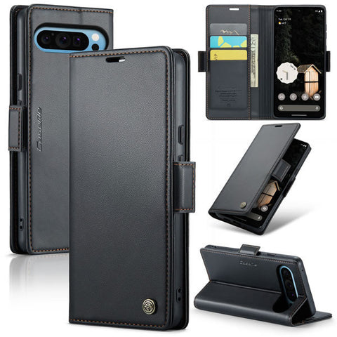 Google Pixel 9 Pro XL Cover - Black -  CaseMe Premium High Quality Wallet Magnetic Suede Leather Case