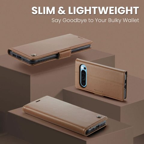 Google Pixel 9 Pro XL Cover - Brown -  CaseMe Premium High Quality Wallet Magnetic Suede Leather Case