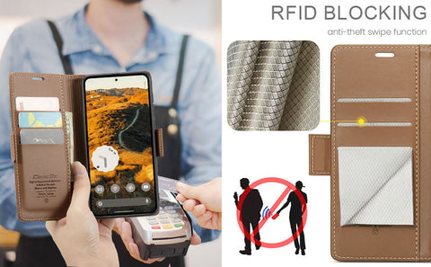 Google Pixel 9 Pro XL Cover - Brown -  CaseMe Premium High Quality Wallet Magnetic Suede Leather Case