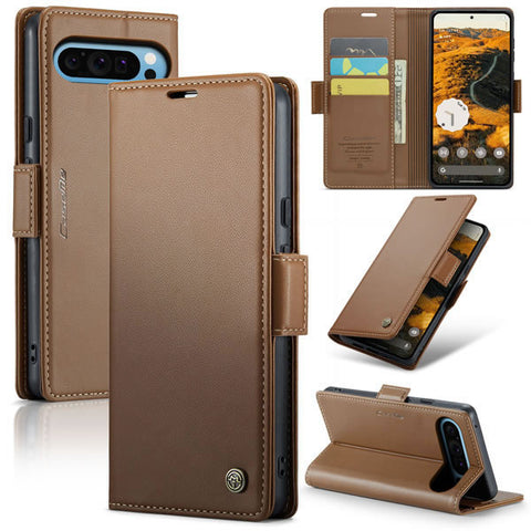 Google Pixel 9 Pro XL Cover - Brown -  CaseMe Premium High Quality Wallet Magnetic Suede Leather Case