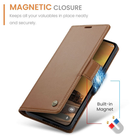 Google Pixel 9a Cover - Brown -  CaseMe Premium High Quality Wallet Magnetic Suede Leather Case