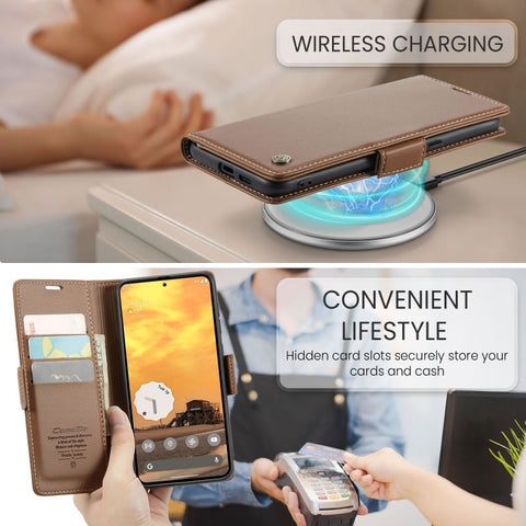 Google Pixel 9a Cover - Brown -  CaseMe Premium High Quality Wallet Magnetic Suede Leather Case
