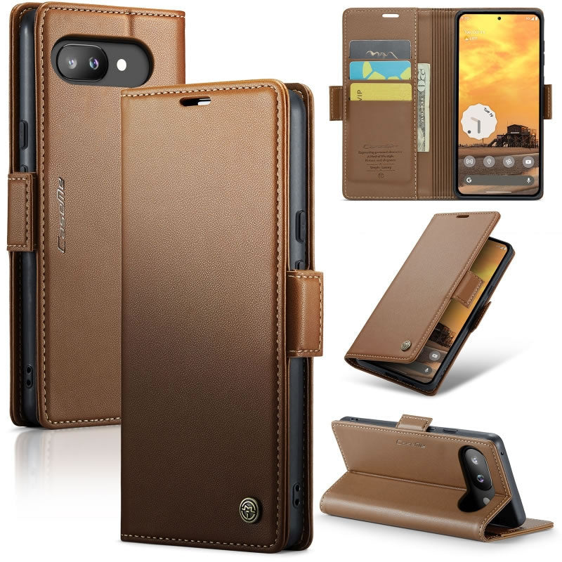 Google Pixel 9a Cover - Brown -  CaseMe Premium High Quality Wallet Magnetic Suede Leather Case