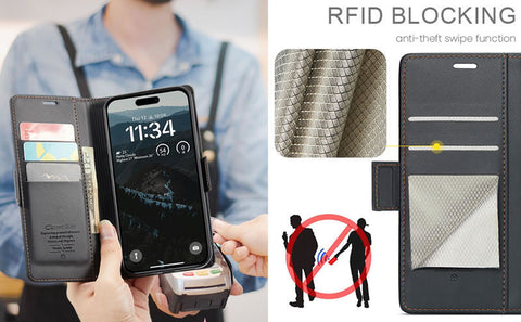 iPhone 16 Cover - Black -  CaseMe Premium High Quality Wallet Magnetic Suede Leather Case